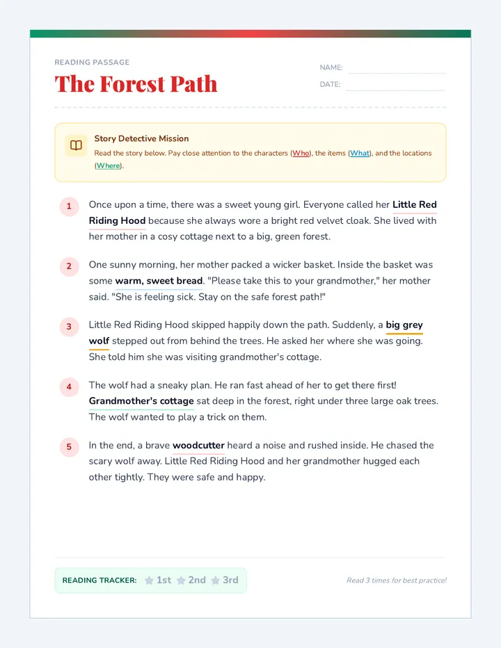 Forest Path Comprehension Worksheet
