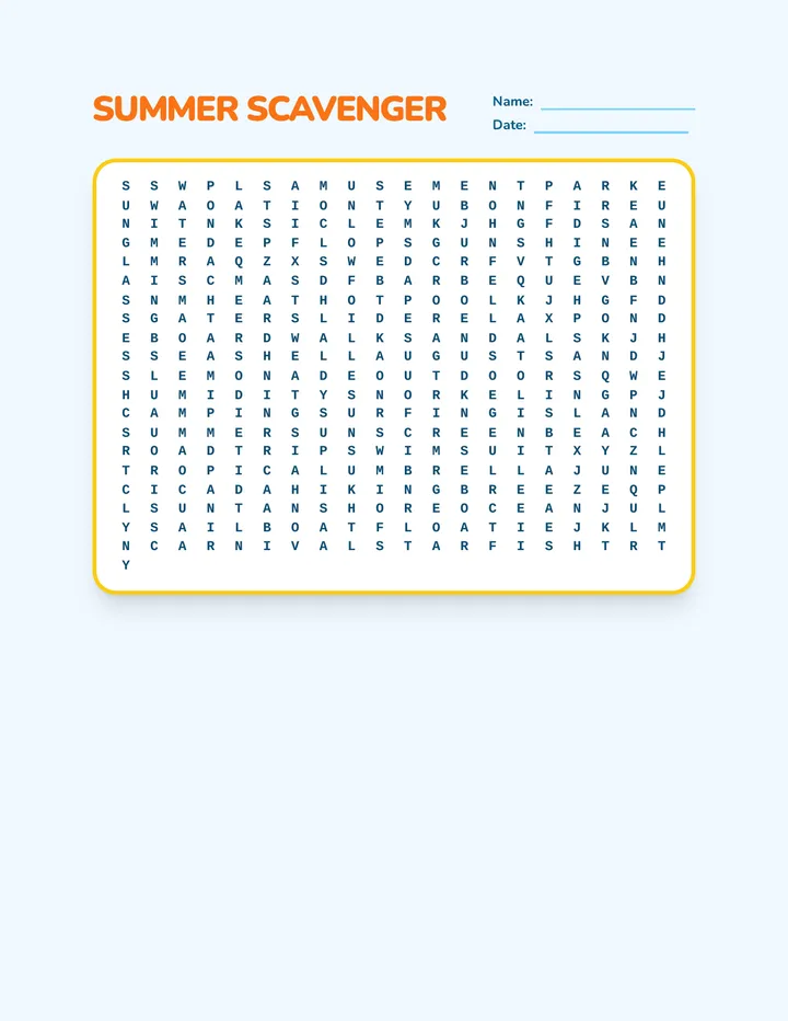 Summer Scavenger Word Search