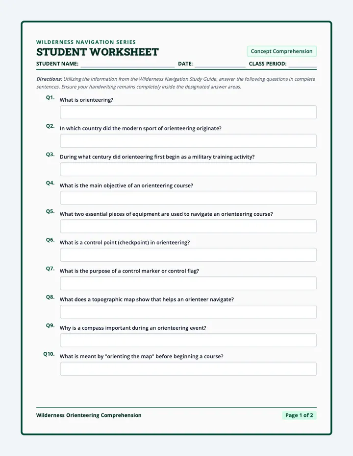 Wilderness Navigation Student Worksheet