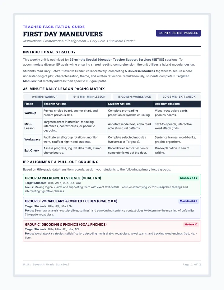 First Day Teacher Guide