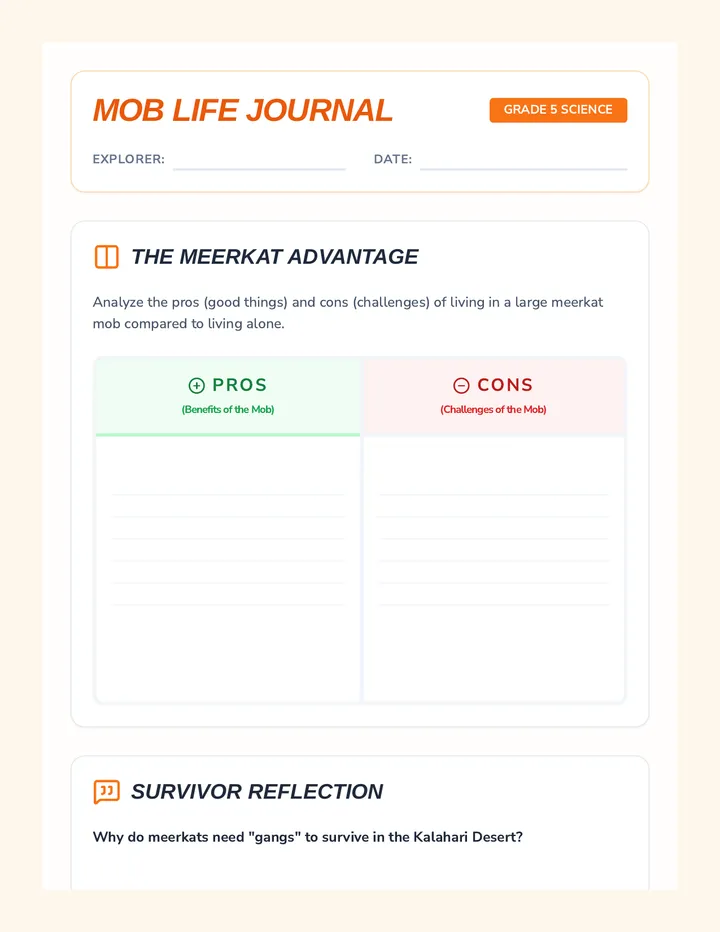 Mob Life Worksheet Activity