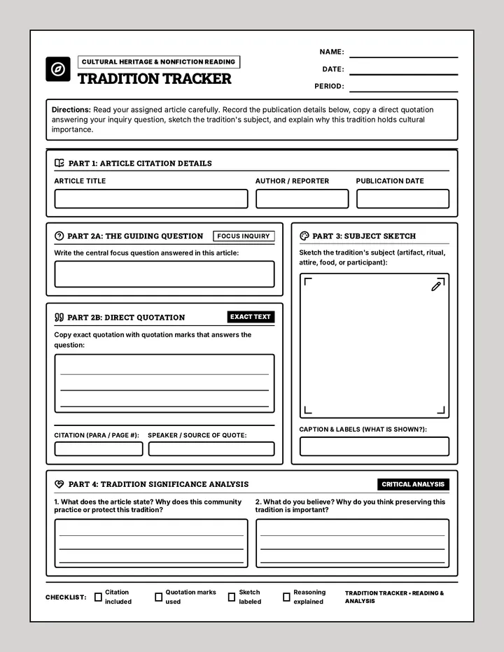 Tradition Tracker Graphic Organizer