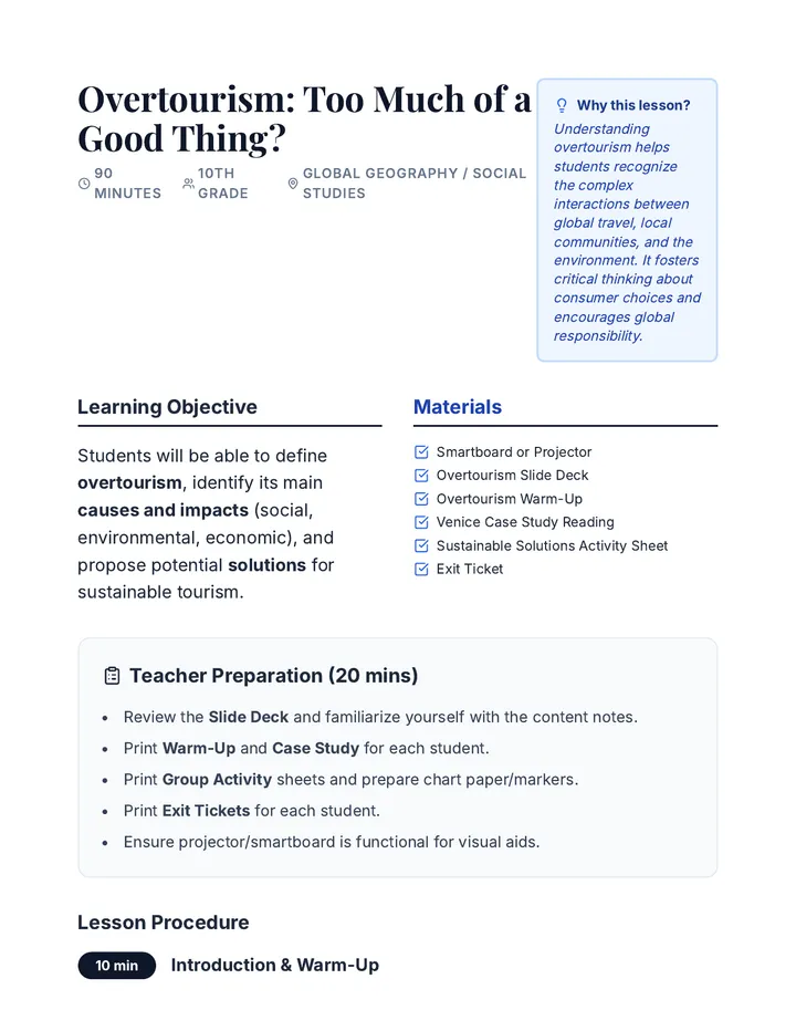 Overtourism Lesson Plan