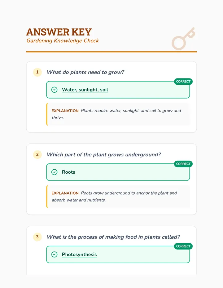 Gardening Knowledge Check Answer Key