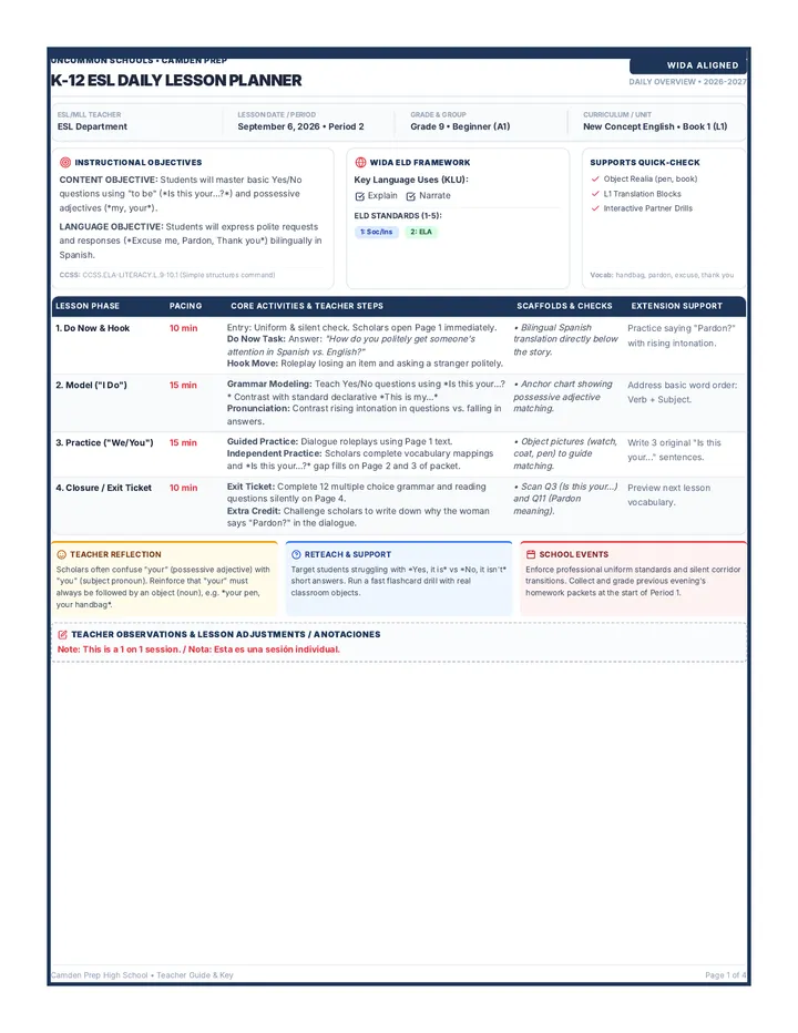 Excuse Me Teacher Guide & Key