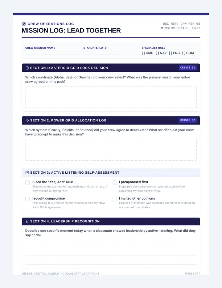 Leadership Reflection Worksheet