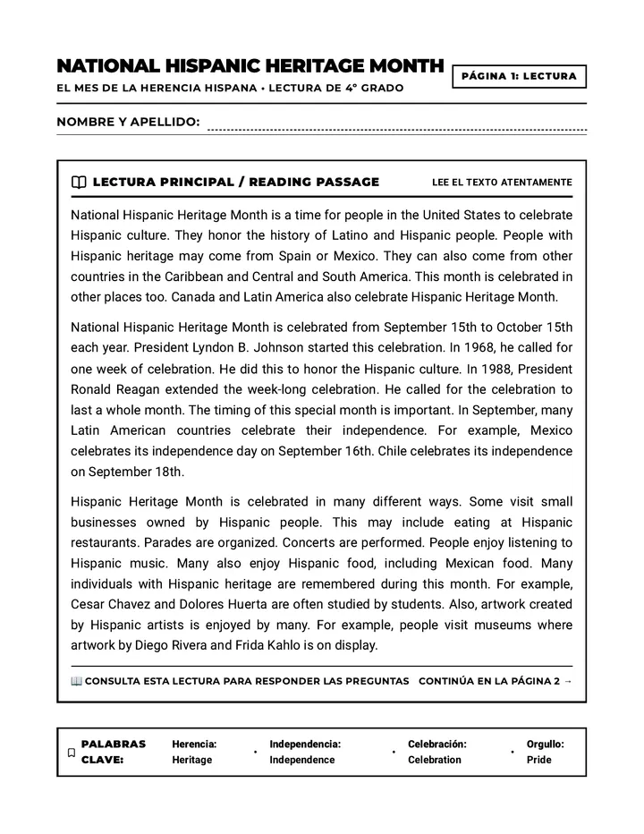 Hispanic Heritage Worksheet