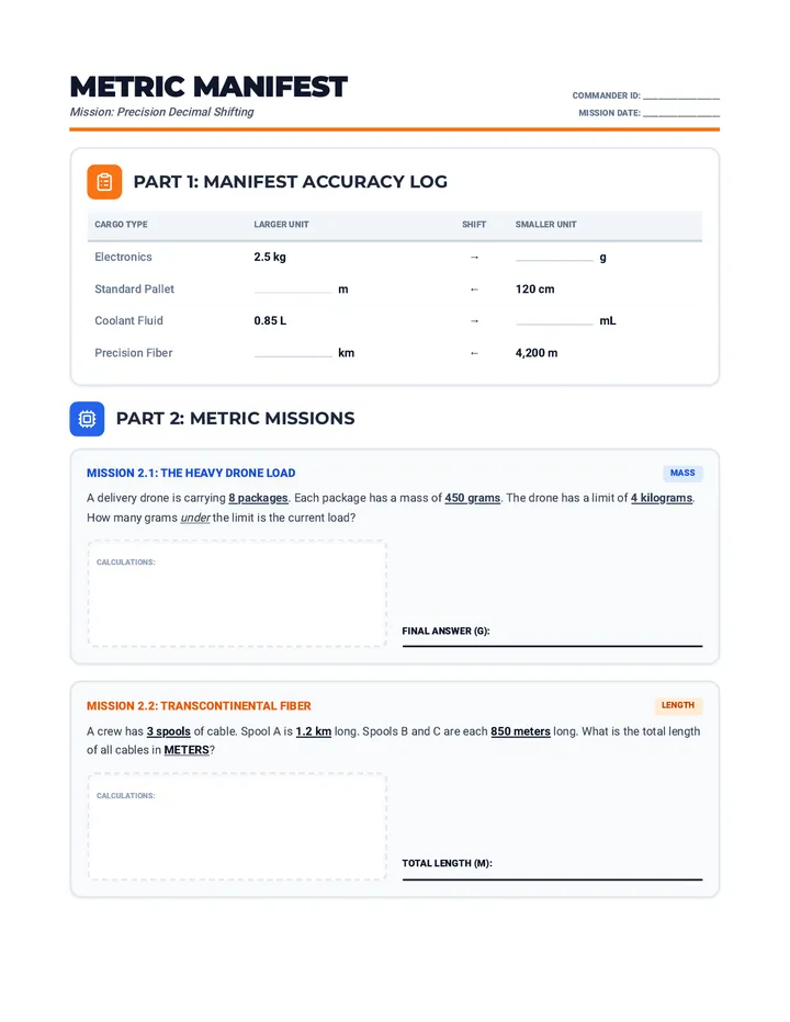 Metric Mission Worksheet
