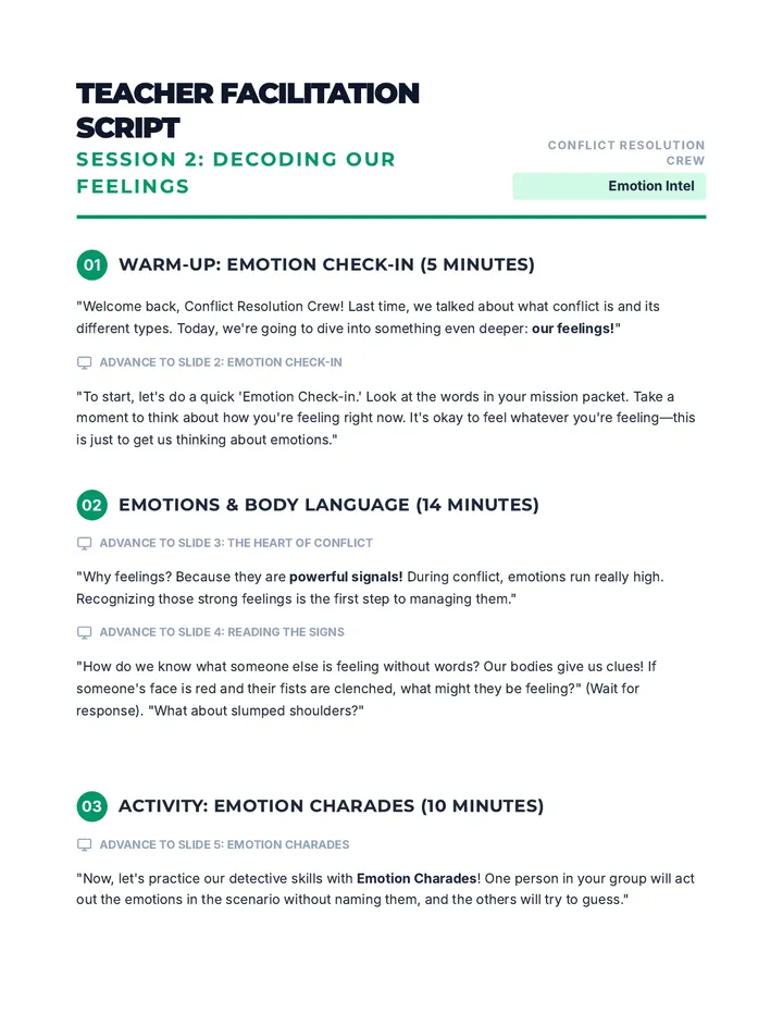 Decoding Our Feelings Teacher Script