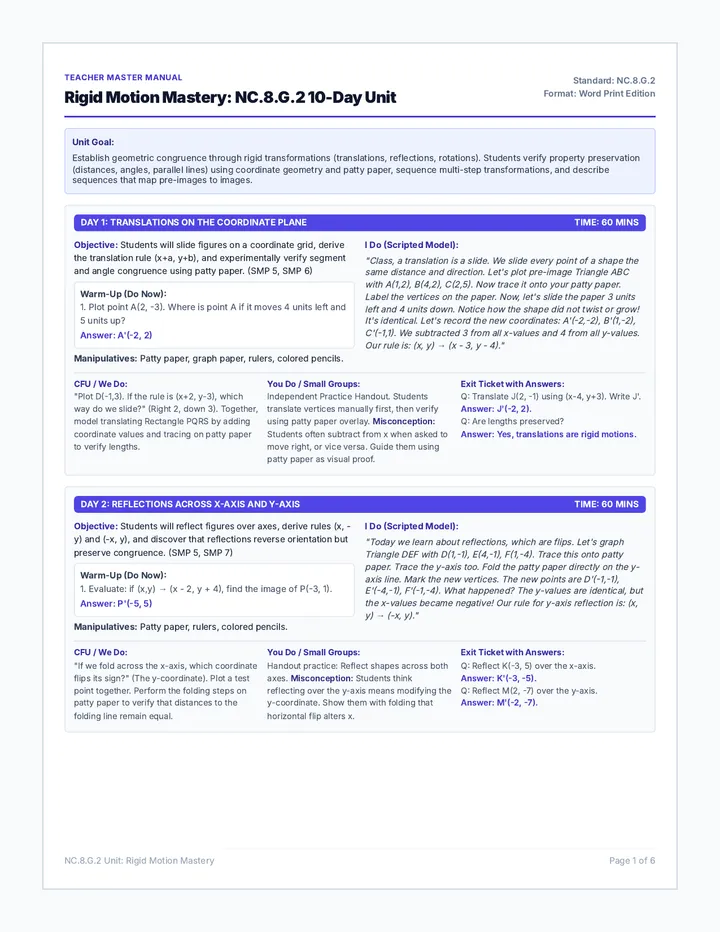 Rigid Motion Teacher Manual