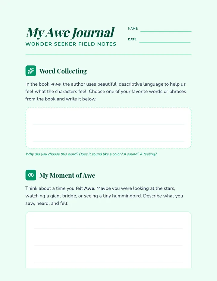 Awe Journal Worksheet