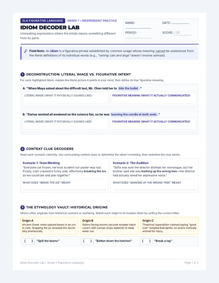 Idiom Decoder Activity