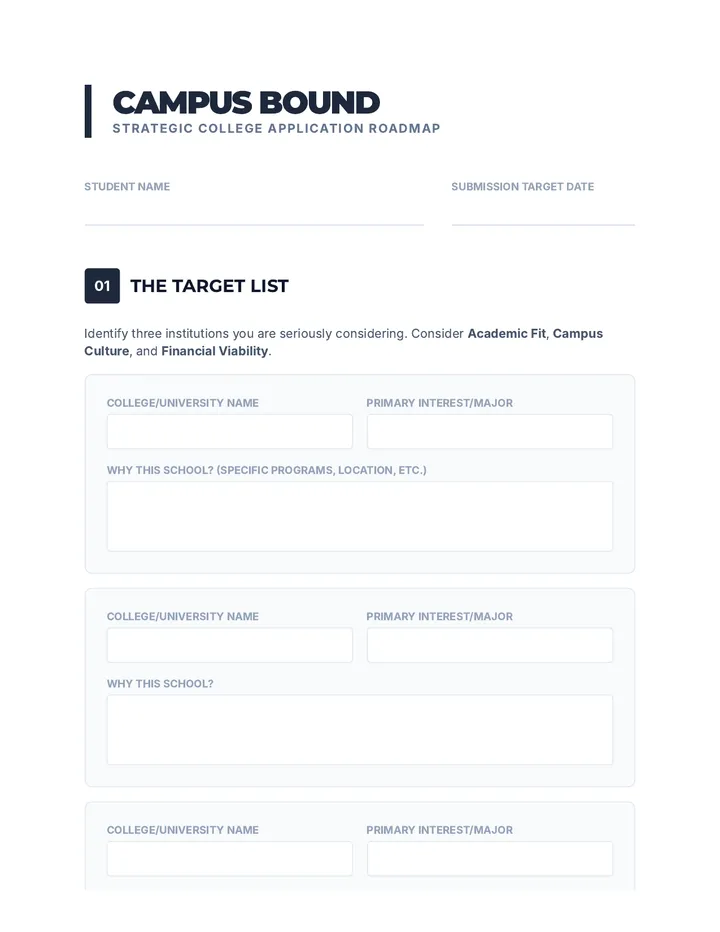 Campus Bound Worksheet