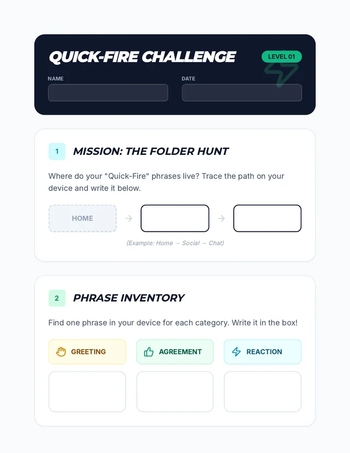 Quick Fire Challenge Worksheet