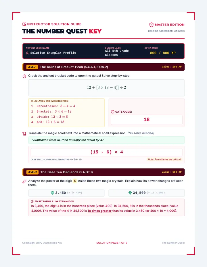 Number Quest Answer Key