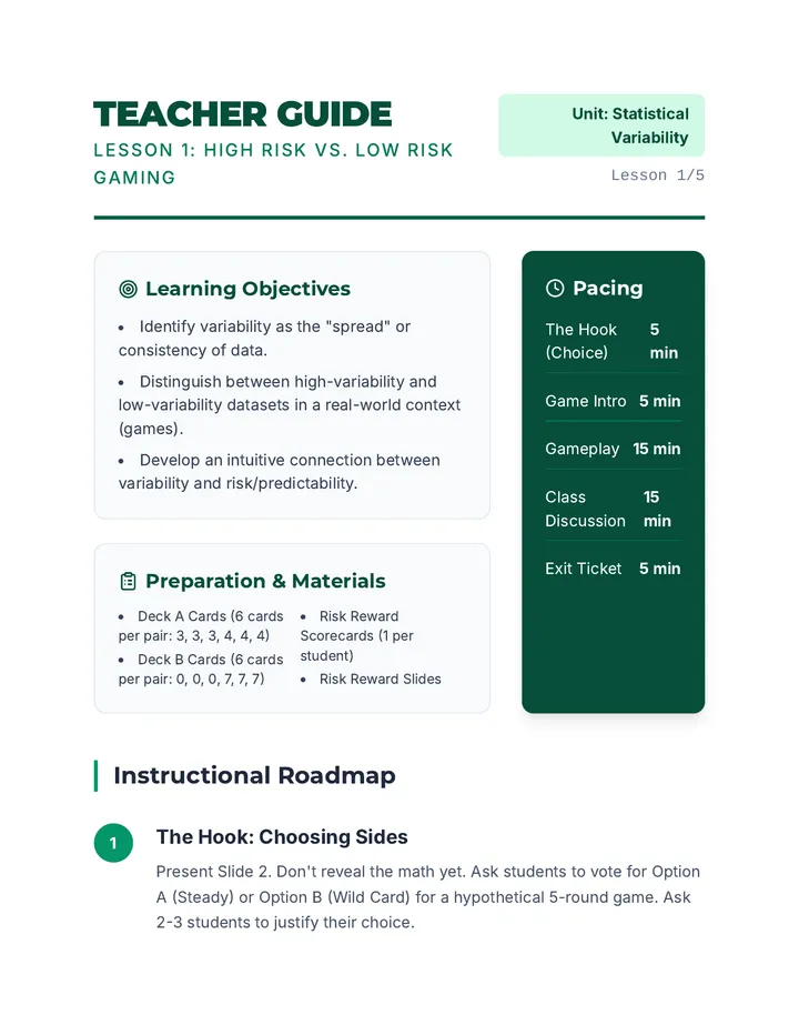 Risk Reward Teacher Guide