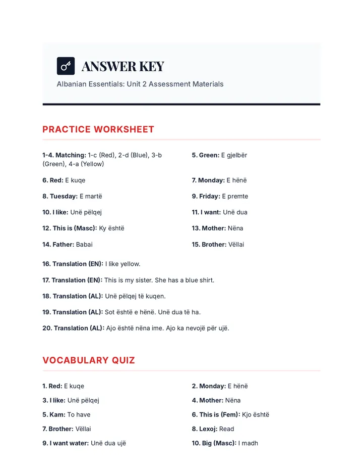 Albanian Answer Key