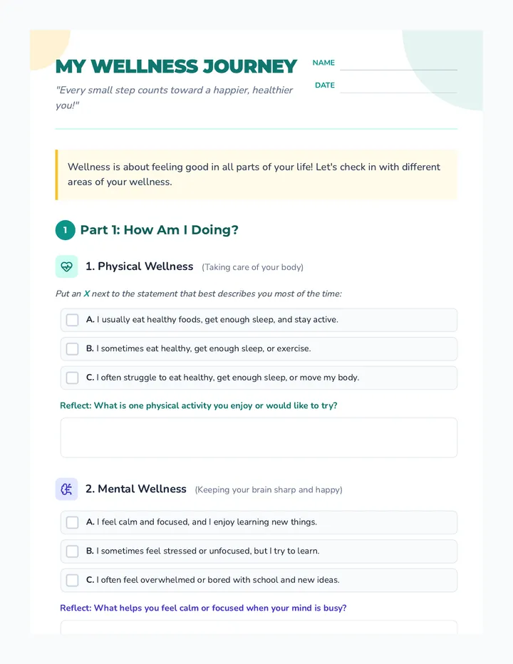 Wellness Reflection Worksheet