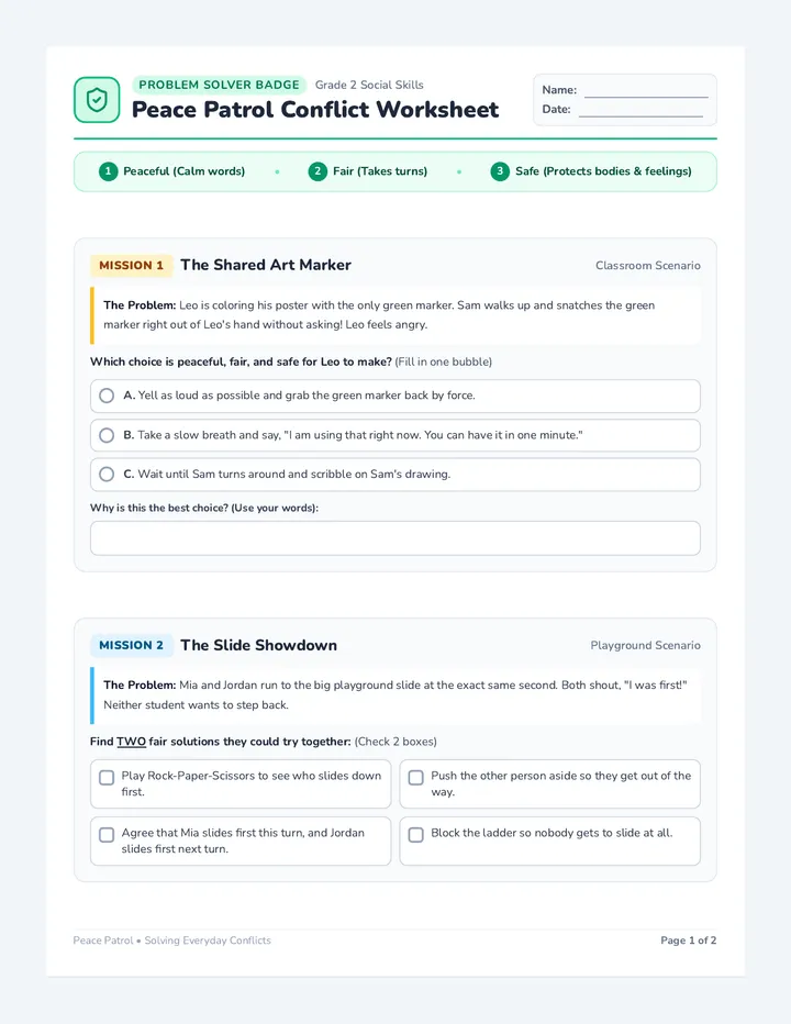 Peace Patrol Conflict Worksheet