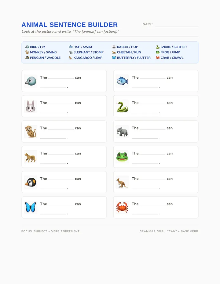 Sentence Builder Worksheet