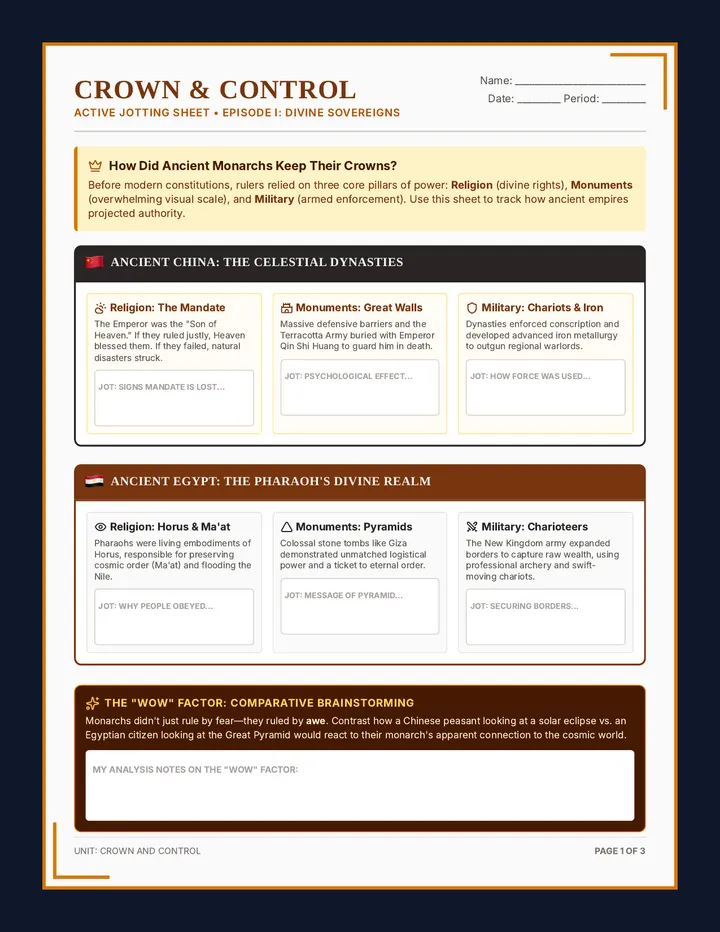 Crown Control Jot Sheets