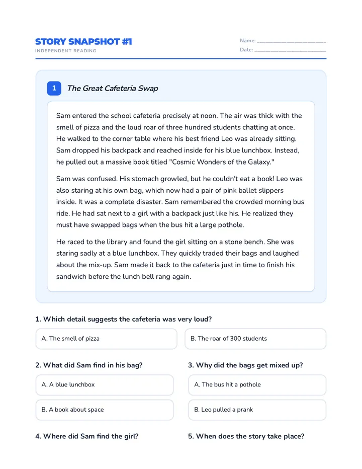 Story Snapshots Independent Worksheets Advanced Final
