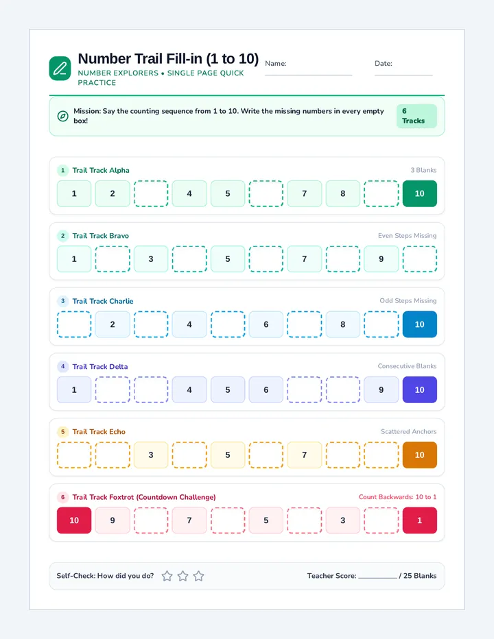 Trail Blanks Practice Sheet