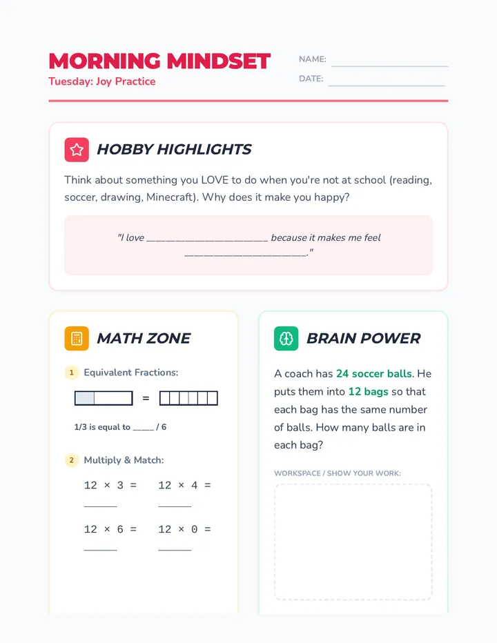 Tuesday Month 3 Week 1 Worksheet