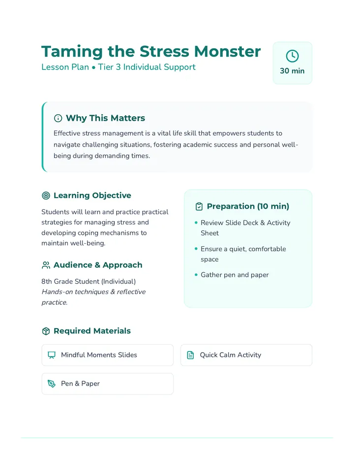 Taming the Stress Monster Lesson Plan
