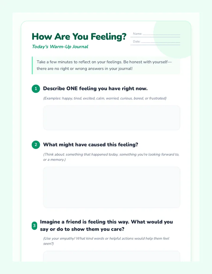 Feeling Journal Worksheet