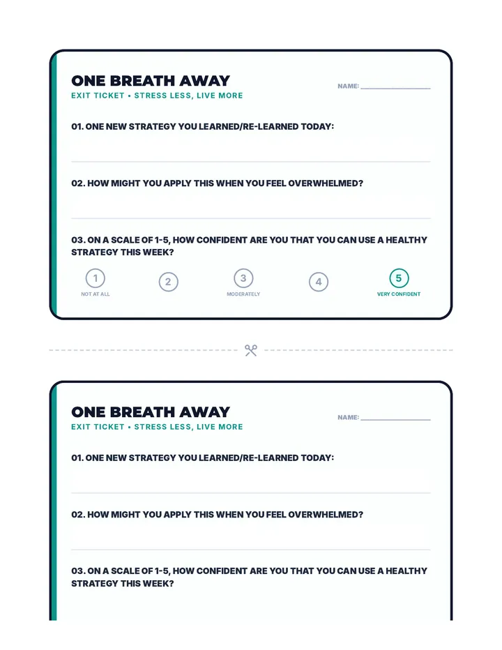 One Breath Away Exit Ticket