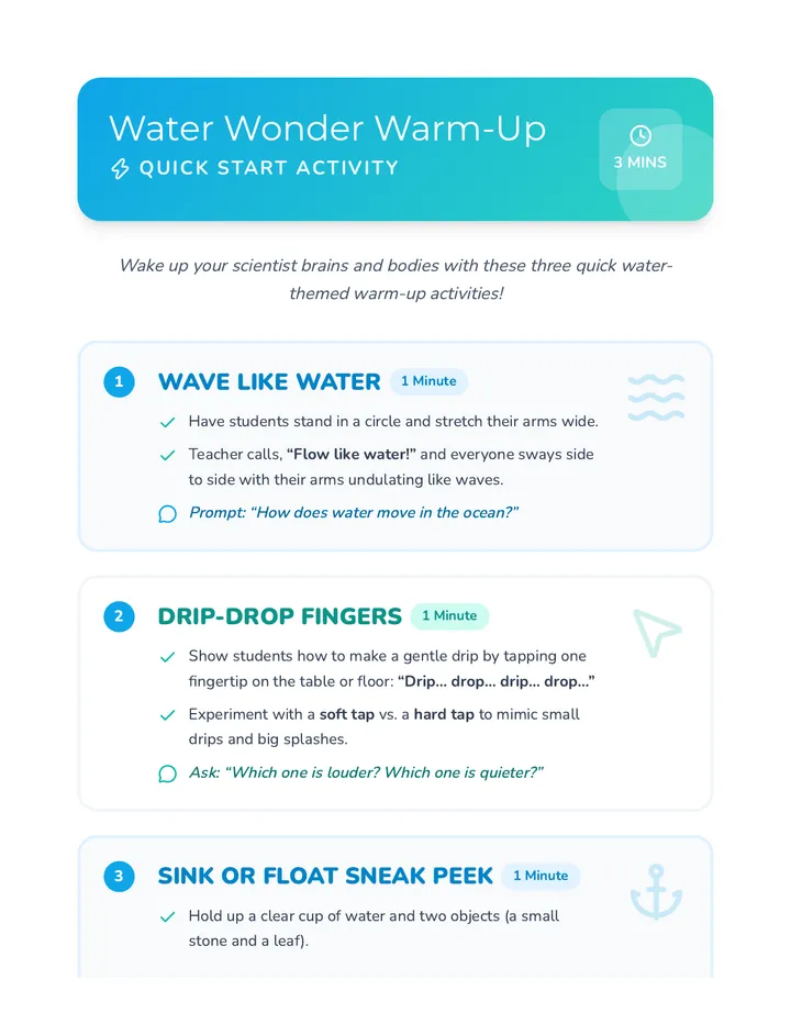 Water Wonder Warm-Up