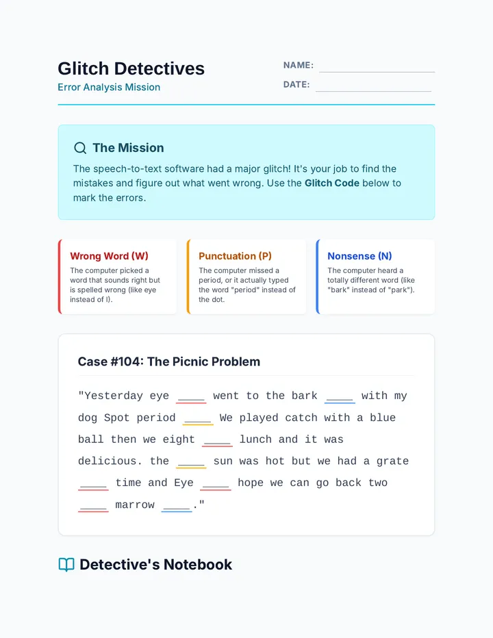 Glitch Detectives Worksheet