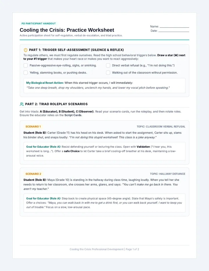 De-escalation Practice Worksheet