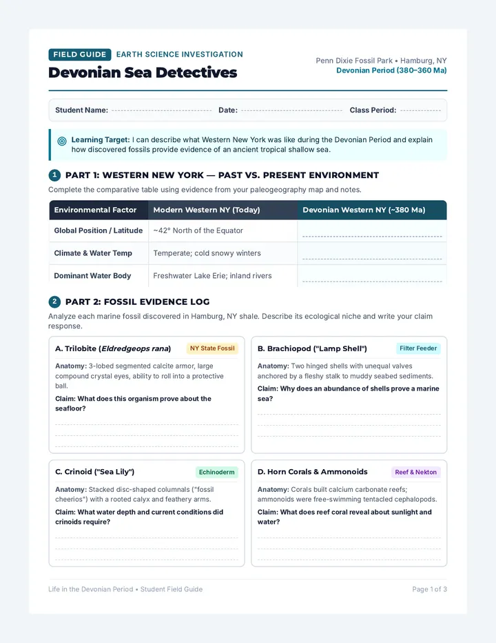 Fossil Clues Field Guide Worksheet