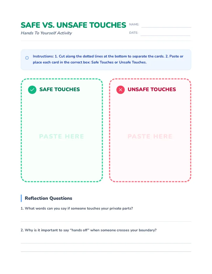 Touch Sorting Worksheet