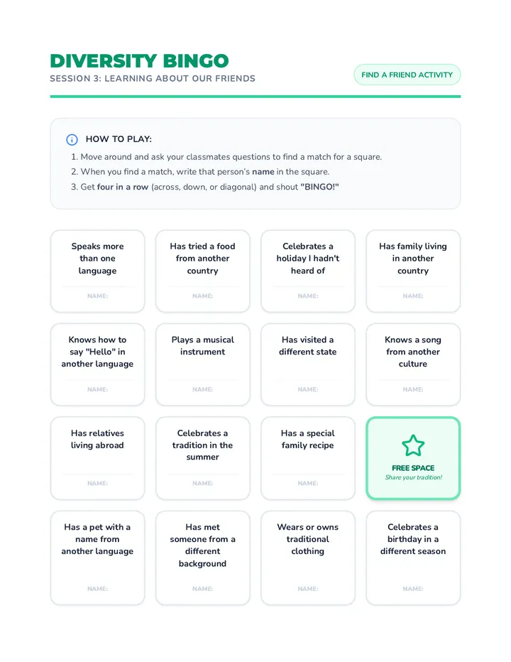 Diversity Bingo Cards