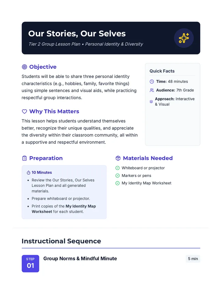 Our Stories Our Selves Lesson Plan