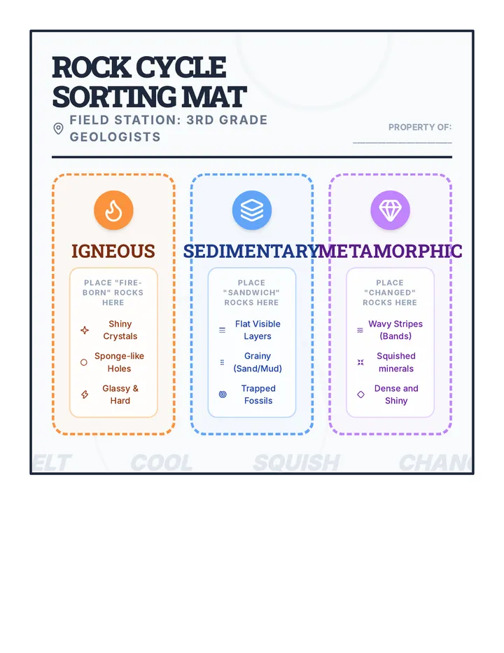 Rock Cycle Sorting Mat Activity Resource