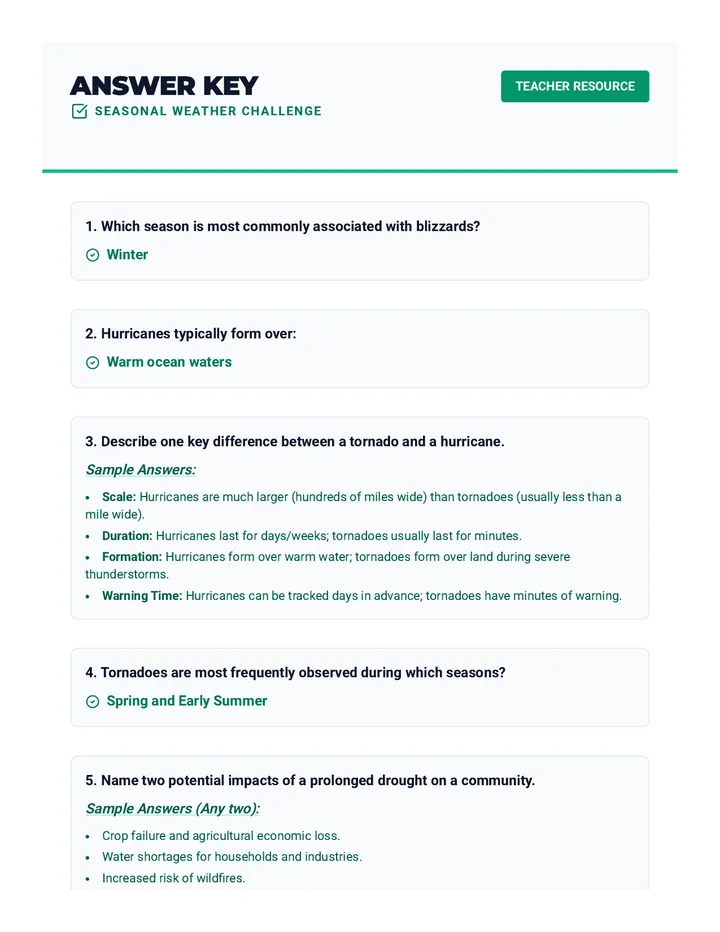 Seasonal Weather Challenge Answer Key