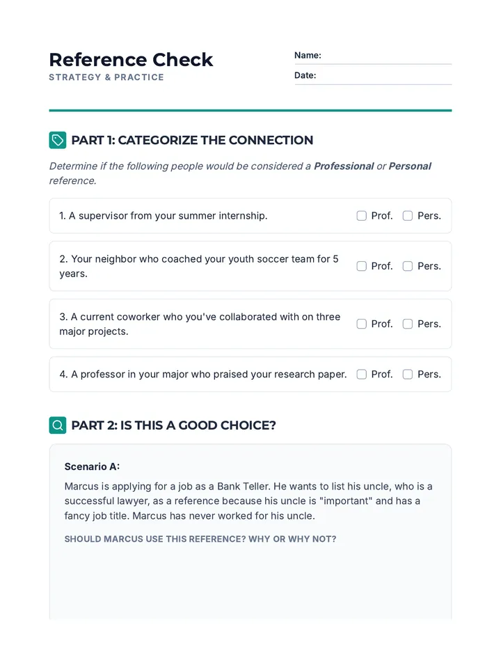 Reference Check Worksheet