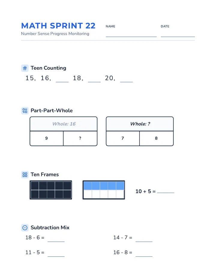 Math Sprint 22 Worksheet