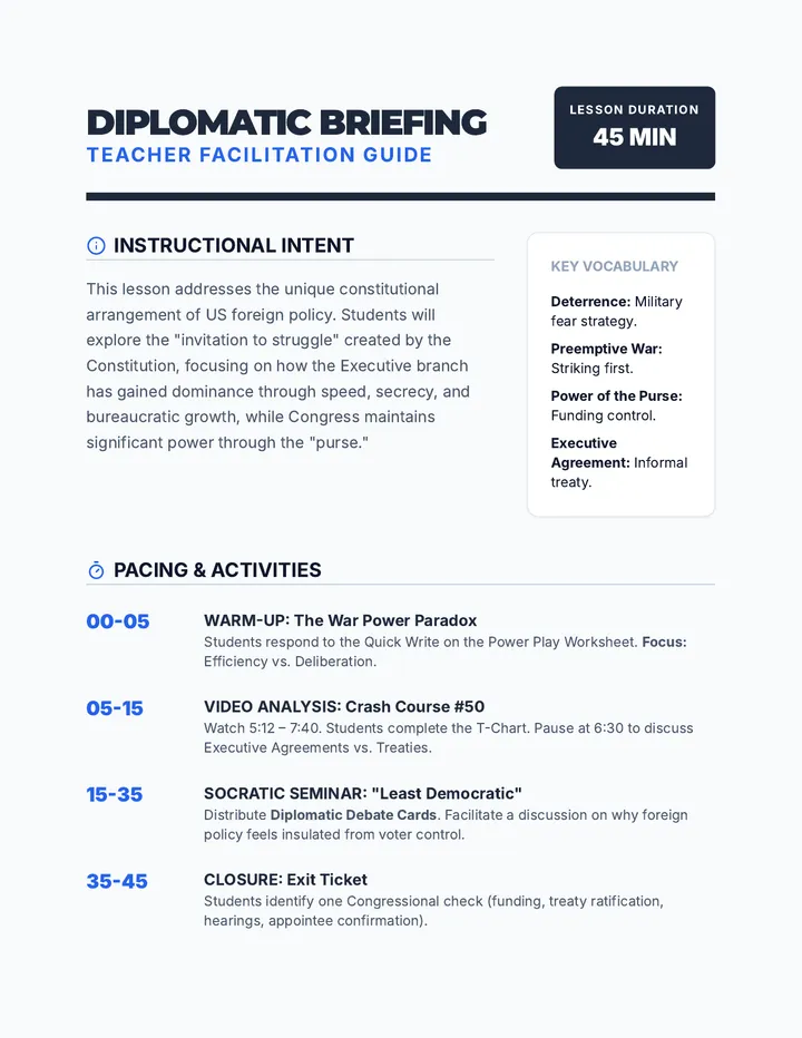 Diplomatic Briefing Teacher Guide