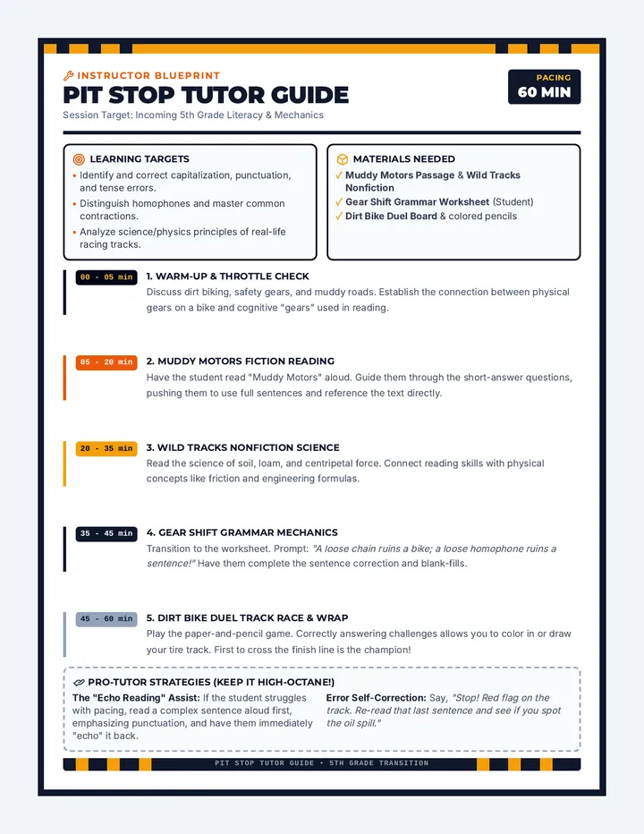 Pit Stop Tutor Guide