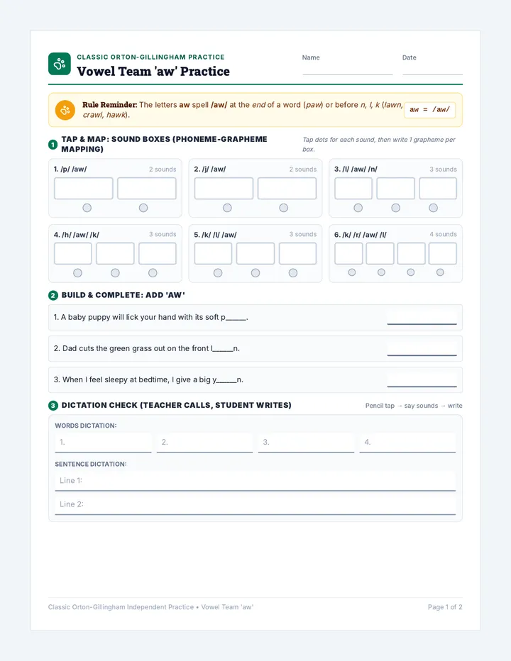 Orton Gillingham Practice Worksheet