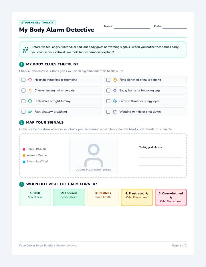 Calm Menu Worksheet