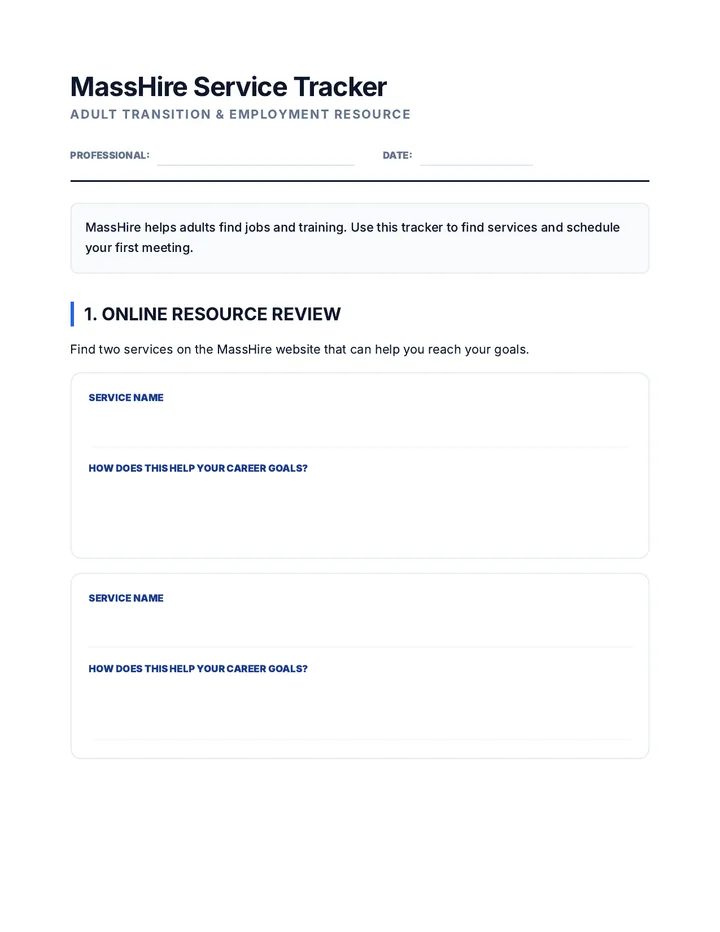 MassHire Service Tracker Worksheet