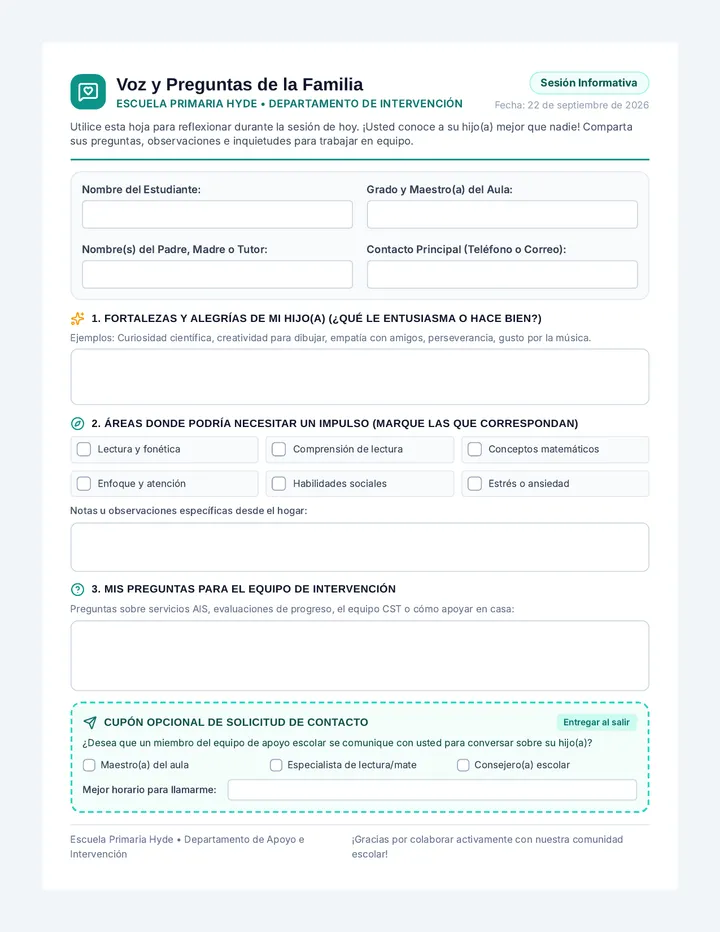 Family Voice Worksheet