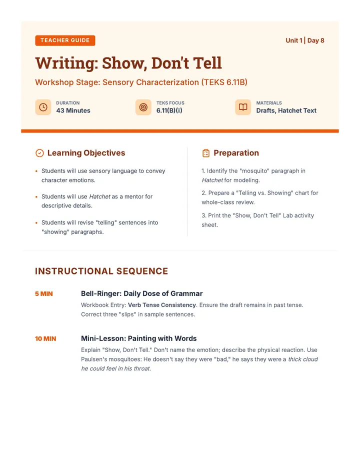 Writing Day 8 Teacher Guide