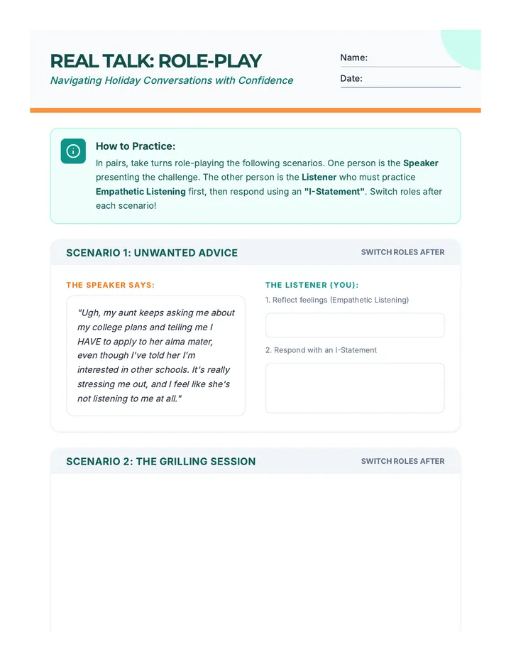 Role Play Scenarios Worksheet